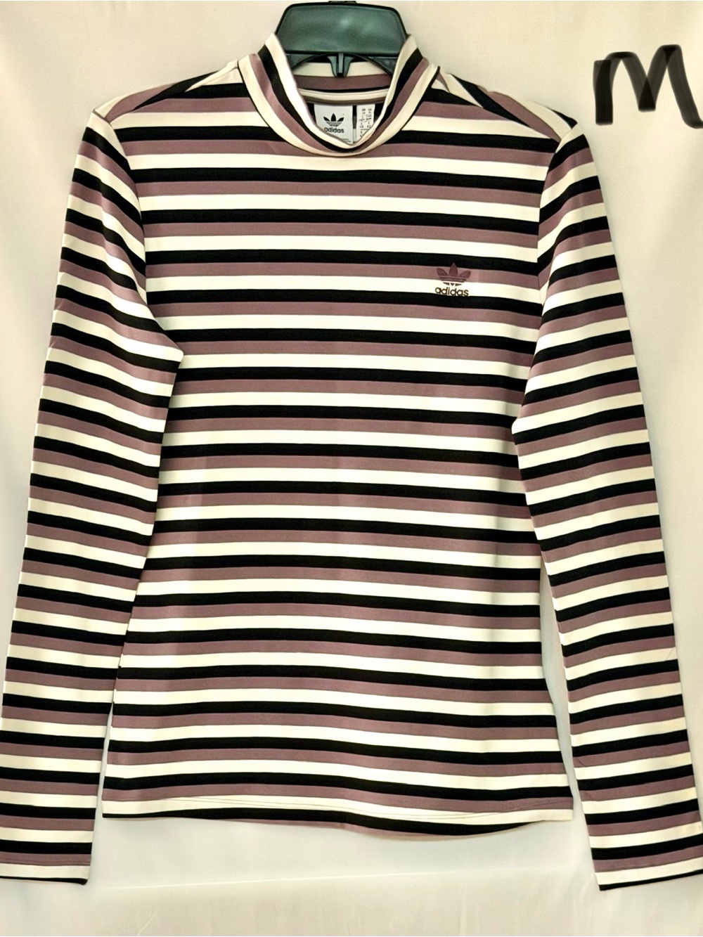 adidas Striped Long-Sleeve Top — White, Black & Mauve